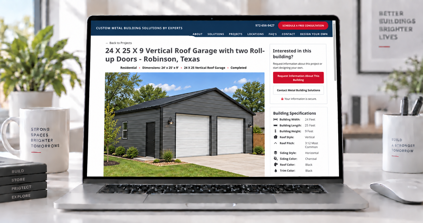 Metal building project detail page with request information form